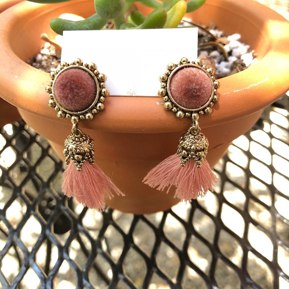 Cute Pink Fringe Earrings
